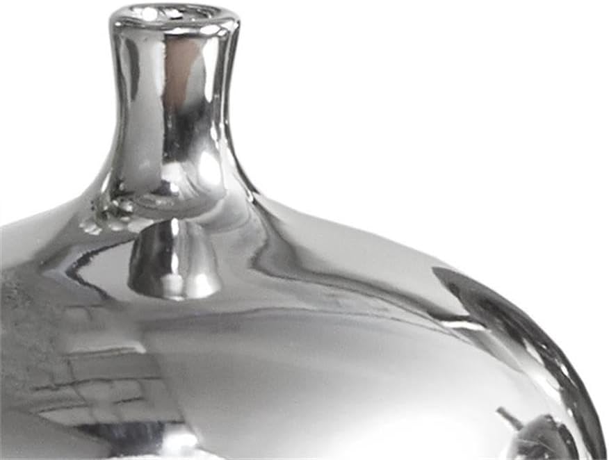 Pemberly Row 3-Piece Ceramic Vase Set, Metallic Silver Finish, Durable Lightweight Design, Unique Shapes and Sizes, Transitional Style Decorative Vases for Home Decor, Spot-Clean Easy Care