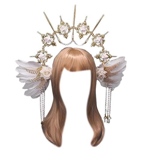 Qaonsciug Pearls ヘッドバンド プリンセス ヘッドピース ページェント プロム パーティー オーラ ヴィンテージ ヘア 神 女性用