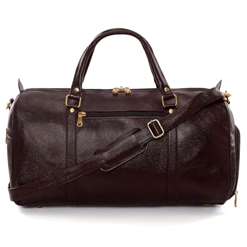 Image of RICHSIGN Leather Accessories 24 litres Duffle Bags for Men Travel (Weight-1 KG /1000 GR)(Dimension = H- 12 x L- 20 x W- 8 Inch) (U Brown)