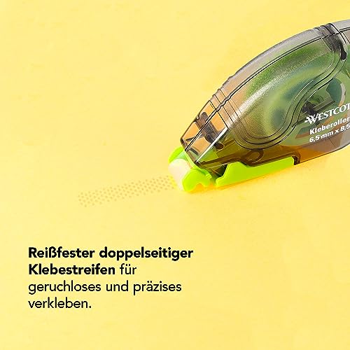 Westcott Kleberoller permanent klebend 6 Stück | transparent & reißfest | starke Haftkraft für Foto, Papier oder Karton | 8,5m x 6,5mm Kleberolle | E-730501 00