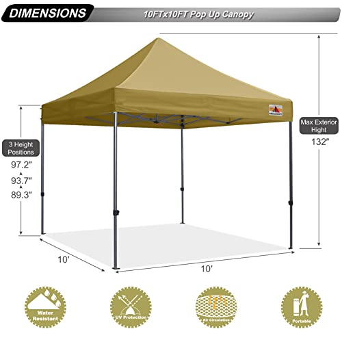 Image of ABCCANOPY Patio Pop Up Canopy Tent 10x10 Commercial-Series (Khaki)