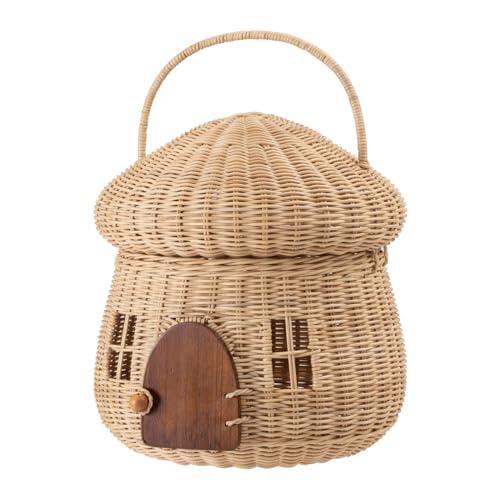 パレットライフ PaletteLife Extra Large Mushroom Storage Basket with Lid, Handwoven Rattan Decorative Basket, Fairy House Style Cottagecore Decor, Natural Wicker, 14" x 14" x 15" (36 x 36 x 38 cm) by パレットライフ - Used condition - US$61.32