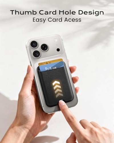 Image of KPNEOL Magnetic Mag-safe Wallet Cell Phone Card Holder for Phone Case with Mag-Safe, Stronger Magnetic RFID Leather Phone Wallet Stick on for iPhone 17 /16 /15 /14 /13 /12 Series, Black Color