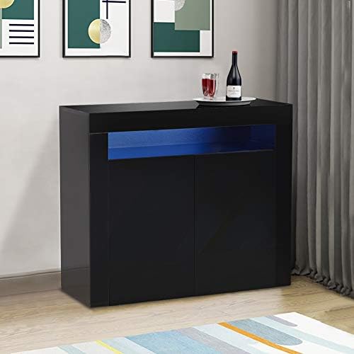 CLIPOP LED Sideboard Cabinet High Gloss 2 Door & Matt Body Display Storage Cabinets with LED Lights Storage Cupboard Cabinet for Living Room Dining Room Furniture
