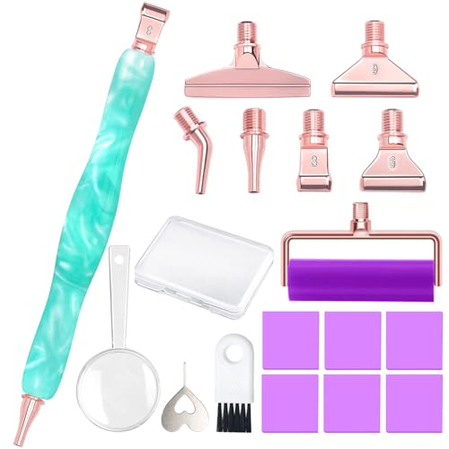 Image of Praise V Do Diamond Painting Art Drill Pen Kit with Screw Steel Rose Metal Tip Nibs Placers Roller Tool Accessories, Ergonomic Diamond Art Pen for 5D Diamond Paint Bead Dot Aqua Green