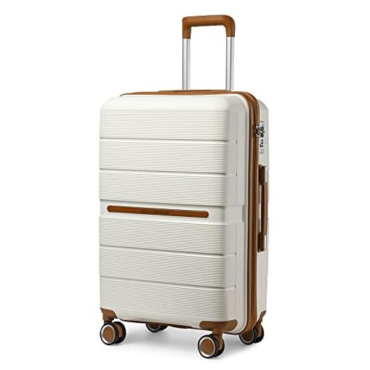 British Traveller Valise Grande Taille Valises Soute 101 Liters, Rigide Trolley en Polypropylène à 4 roulettes et Serrure TSA, 76x49.2x31 cm (Crème)