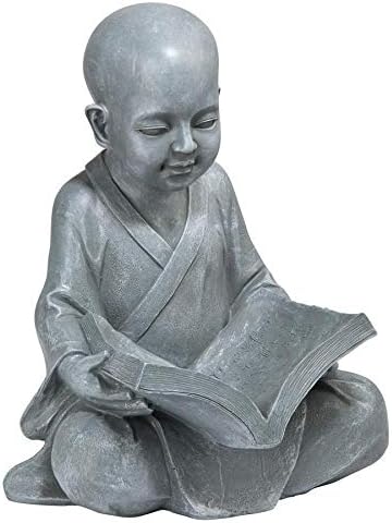 Design Toscano QL4195 Baby Buddha Studying The Five Precepts Asian Decor Garden Statue, 30 cm, Polyresin, Greystone