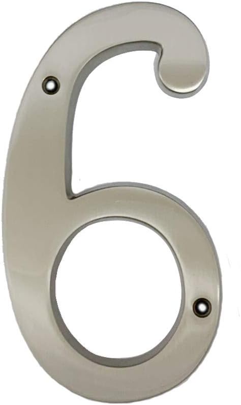 QCAA Traditional Heavy Solid Brass House Number 6, 6", Matte Nickel, 1 Pack, Made in Taiwan