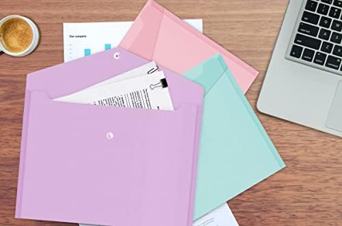 4 Assorted Pastel Colour A4 Document Stud Wallets Plastic Carry Popper Folder Pink Aqua
