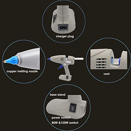 Full Size Hot Glue Gun 80/120W Dual Power-Base Stand Heavy Duty High Temp Industrial Hot Melt Gun Corded& Detachable Cord Use for DIY Art and Craft,Electronic.