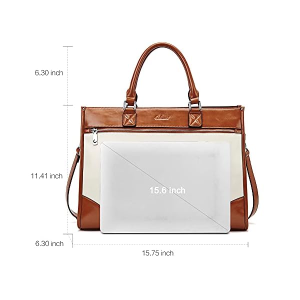 Womens Briefcase Oil Wax Leather Vintage 15.6 Inch Laptop Large Capacity Business Shoulder Bag Beige with Brown - Image 5