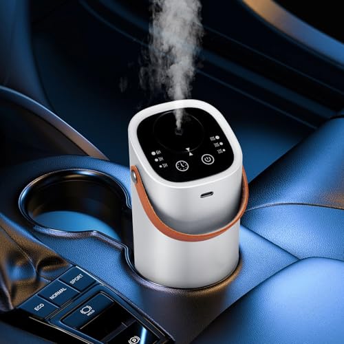 Portable Car Aromatherapy Diffuser, Waterless Essential Oil Diffuser with Touch Panel and Handle, Aroma Air Freshener for Car, Home, Bedroom, Office, Yoga (Silver)