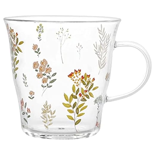 SPWGEDBS Kaffemugg, tekopp blomma tekopp transparent glas tekopp kaffemugg med handtag liten trasig blomma frukostmugg ny gåva för flickor 339 ml uppsättning muggar, varm kakaomuggar (färgnamn : B)