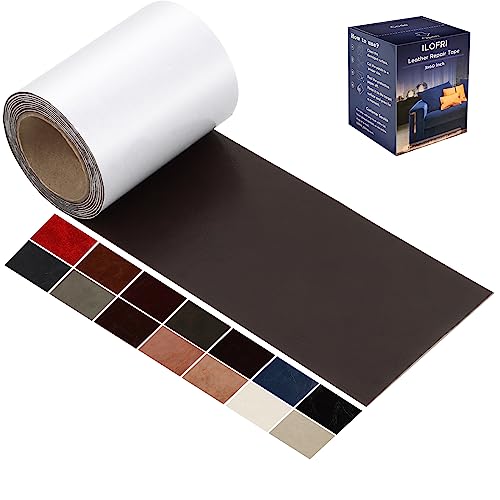 ILOFRI 3x60 Inch Smooth Leather Repair Patch Tape for Car Seat, Self Adhesive Leather and Vinyl Repair Patch Kit for Furniture, Couches, Upholstery, Interior, Boat Seat, Sofa - Dark Brown 2