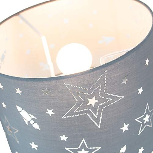 Fun Rockets and Stars Childrens/Kids Grey Cotton Bedroom Pendant or Lamp Shade Creates Stunning Effect Against The Wall by Happy Homewares
