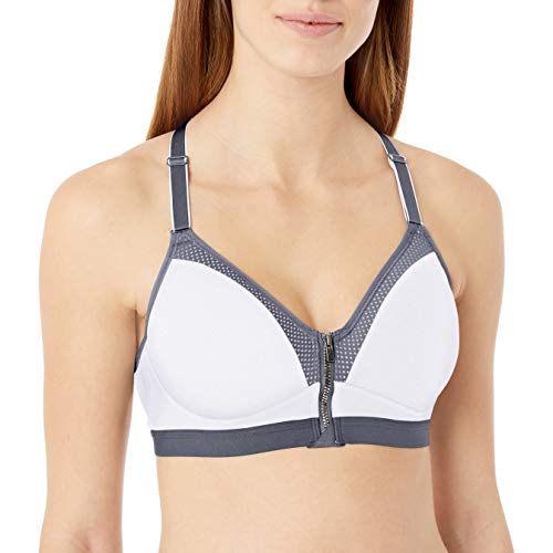 Maidenform Women s Sport Wirefree Zip Front Bra, -white DADA grey, 36DD