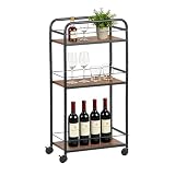 FUSLITE Small Bar Cart for Small Spaces, 3-Tier Slim Rolling Kitchen Cart on Wheels, Narrow Cart with Protective Fence, Industrial Mini Coffee Station for Home,Living Room,Bathroom, Rustic Brown