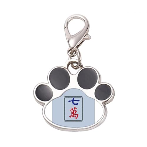 DIYthinker?Mahjong Million 7 Tiles Pattern Pet Tag Keychain Dog Cat ID