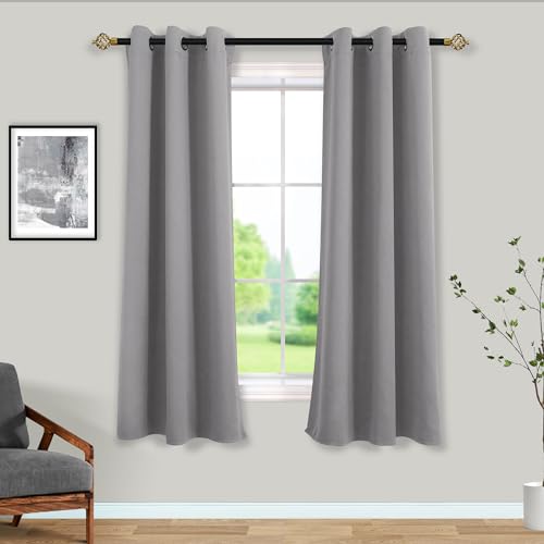 Mrs.Naturall Light Grey Blackout Curtains for Bedroom,Thermal Insulated Grommet Room Darkening Curtains for Living Room 72 Inches Long,Pale Gray