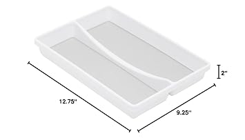 White Multi-Purpose Home Organization Tray with 2 Spacious Compartments - 9x12, Stackable, Rubber-Lined Plastic with Soft Grip Lining and Non-Slip Feet by Home Basics