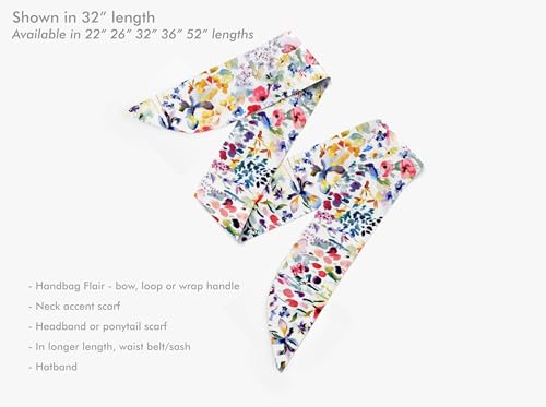 Liberty London Purse, Head, Neck Scarf - Choose Length - Watercolor Floral Skinny Scarf Headband, Handbag/Purse flair - Tana Lawn Cotton, Felda C2