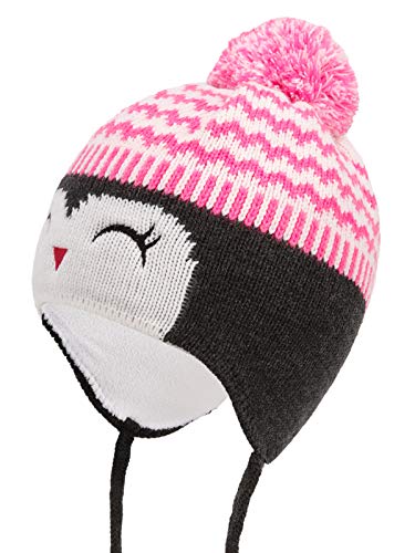Marhatter Baby Kindermütze Bommelmütze Mädchen Mütze Pinguin Ohrenmütze warm mit Teddy-Fell Fleece gefüttert 9662