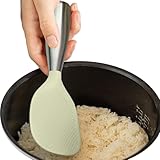 Cuchara para servir arroz, paleta de arroz, herramienta de cocina, para arroz, cuchara antiadherente resistente al calor, ranura profunda y marca de medición para freír, servir sopa y arroces