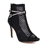  WOkismD Damen Sexy Peep Toe Stiefeletten Sommer Mesh Stiletto High Heels mit Strass Kreuzriemen Mode Reißverschluss Kleid Abend Party Booties Schuhe,Schwarz,39