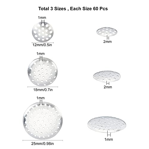 SUNNYCLUE 1 Box 180Pcs 3 Size Brooch Sieve Findings 12mm 18mm 28mm Silver Brooch Clasps Pin Disk Base Disc Blank Thicken Cabochon Trays for DIY Jewellery Craft Making Decoration Accessories - Image 2