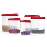 Bellaware Red Cereal Keeper, Set of 5, Plastic