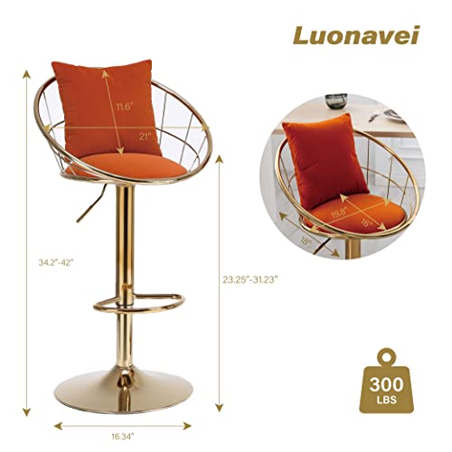 Luonavei Bar Stools Set Of 2, 360° Velvet Swivel Bar Stools Modern Adjustable Counter Height Bar Stools, Bar Chairs, Suitable For Bar, Home, Dining Room, Kitchen Island, Cafe (Orange -S1, Set Of 2) #TOP1