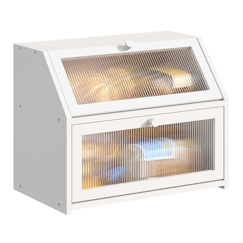 BMOSU Large Bread Box for Kitchen Countertop,Double Layer Bread Box for Kitchen Counter,Bamboo Wood Bread box Capacity Bin Storage(White) by BMOSU - Used condition - US$26.33