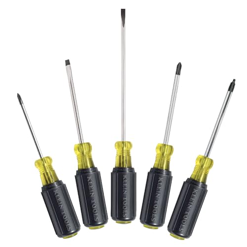 Klein Tools 85445 Screwdriver Set, Slotted, Phillips and Square Tip Drivers, Non-Slip Cushion Grip, 5-Piece