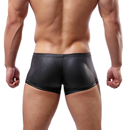Cedir Men's Trunk Underwear Faux Leather Hoop Boyshorts Boxers L Black #TOP1