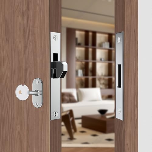 Hanwosi Pocket Door Lock with Keys,Sliding Door Lock,Hidden Lock -