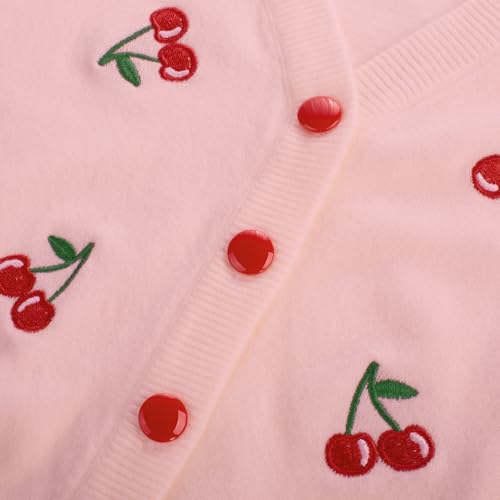 Image of Belle Poque Women's 3 /4 Sleeve V-Neck Button Down Cherries Embroidery Cropped Cardigan Sweater Coat