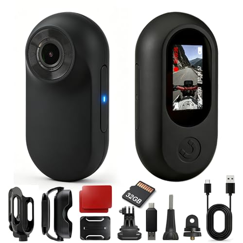 Frelisty Bodycam Körperkamera Mini mit 32GB Speicherkarte 26g Tragbare Bodycam Mini Action Cam als Männergeschenke Vielseitig POV Kamera für Motorrad Fahrrad Outdoor(Schwarz)