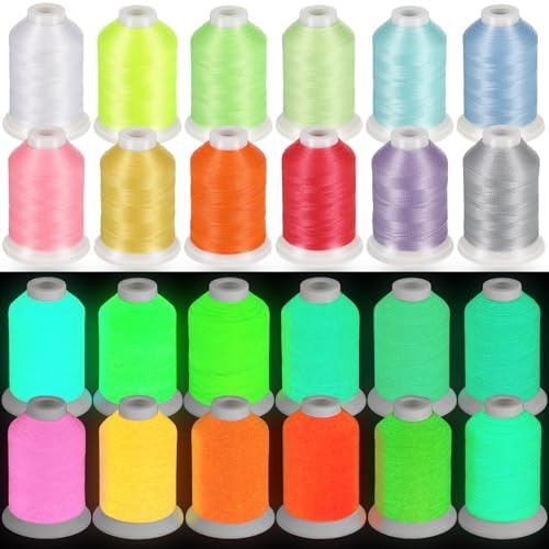 12 Colors Glow in The Dark Embroidery Thread Colorful Luminary Polyester Machine Accessories 550 Yard Sewing Thread for Embroidery Quilting Sewing Decorations