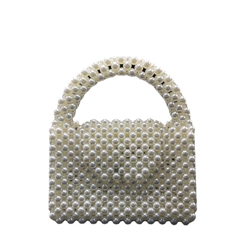 Image of Elegant Pearl Heart Shaped Evening Bag, Handmade Beaded Mini Handbag, White Fashion Clutch Purse for Women and Girls