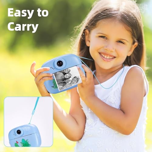 Image of Kids Instant Print Camera - Mini Digital HD Photo & Video Camcorder with Games | Fun Learning Toy for Boys & Girls Ages 4-18 | Includes 2 Print Rolls - Ideal Gift for Kids (Blue)