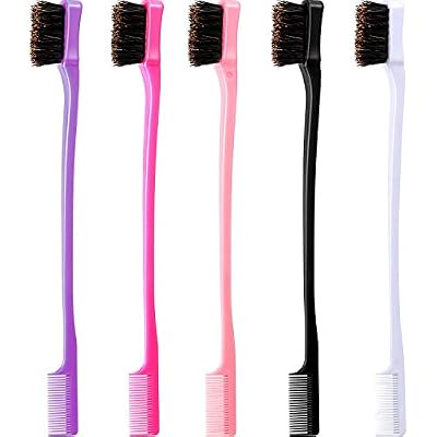 5 Pieces Hair Edge Brush Double Sided Control Hair Brush Comb Combo Pack Smooth Comb Grooming (5 Colors)