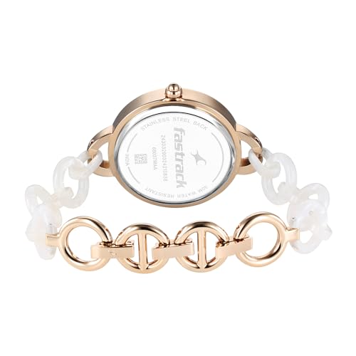 Image of Fastrack Younique Quartz Analog Mother of Pearl Dial Two Toned Pink Acetate & Rose Gold Metal Strap Watch for Girls - 68037KD01