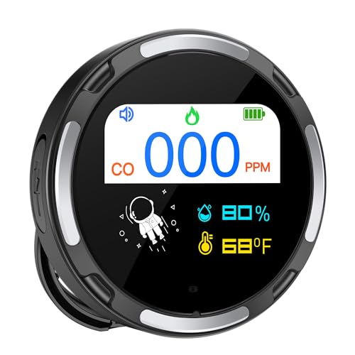 Wolf Guard 3IN1 Tragbarer CO-Melder Kohlenmonoxidmelder, IP65 wasserdichter CO-Warner, Wiederaufladbarer CO-Detektor mit Temperatur- und Feuchtigkeitssensoren, für Reise Camping, HD10 (Schwarz)