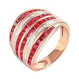 Homxi Anillo Boda Oro Rosa 18 Kilates de Mujer, Cuadrado con Rubí Creado de 2.5ct y Moissanita, Anillos de Eternidad Oro Rosa Mujer, Talla 14(54mm)