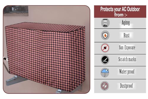 Image of The Furnishing Tree 1.5 Ton Split AC Cover for Indoor and Outdoor Units Checkered Pattern Beige