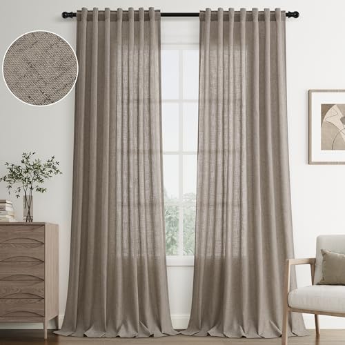 Joywell Light Taupe Back Tab Rod Pocket Linen Curtains 102 Inches Long 2 Panels for Living Room Bedroom Neutral Boho Farmhouse Rustic Light Filtering Semi Sheer Curtains Window Treatment 52x102 by Joywell - Used condition - US$17.15