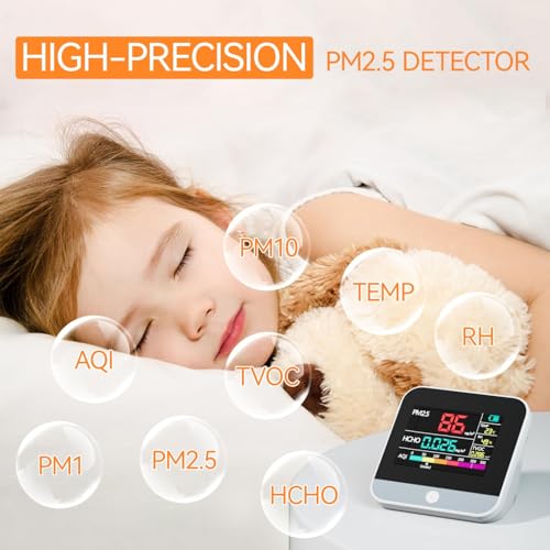 8-in-1 Air Quality Monitor Indoor Professional PM2.5 PM10 Particle Counter, AQI, Humidity, TVOC Formaldehyde, Temperature Tester for Indoor Air Pollution Detection - Thumbnail 7