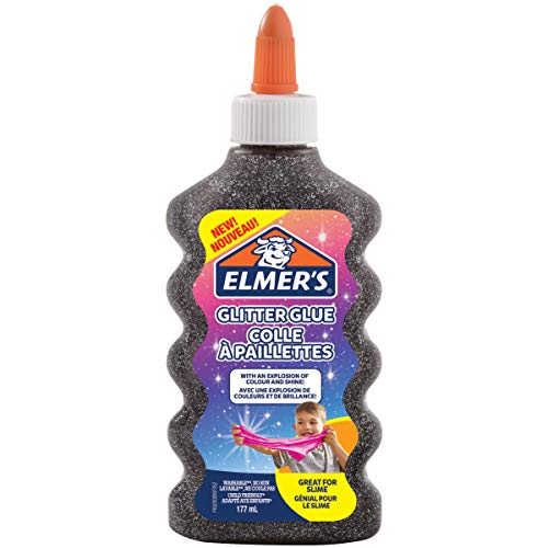 Elmerâ€™s PVA Glitter Glue | Black | 177 ml | Washable | Great for Making Slime | 1 Count