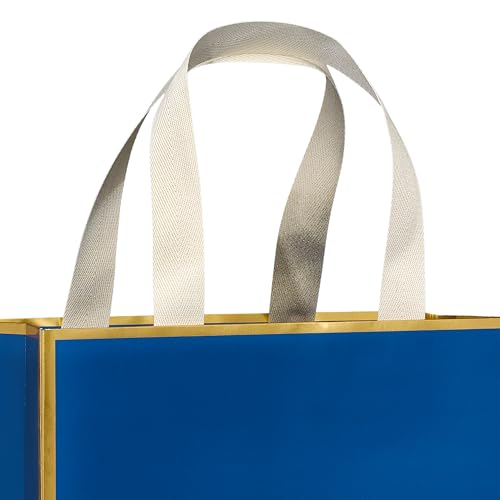 Image of Papyrus 13 inch Large Gift Bag (Blue and Gold) for Christmas, Birthdays, Weddings, Anniversaries and All Occasions (1 Bag)
