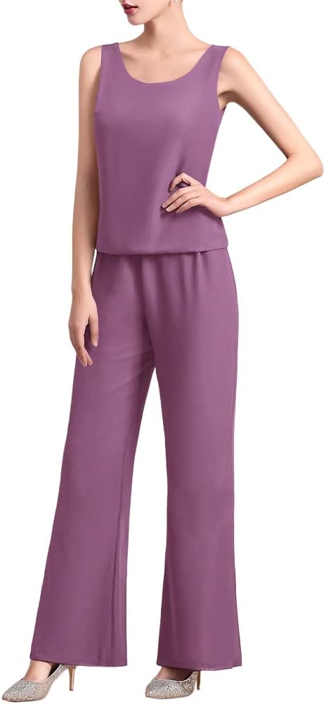 Zongqiven Women's Mother of The Bride Pant Suits 3 Pieces Chiffon Outfit Sets for Wedding Guest Evening Party Gowns - Image 5